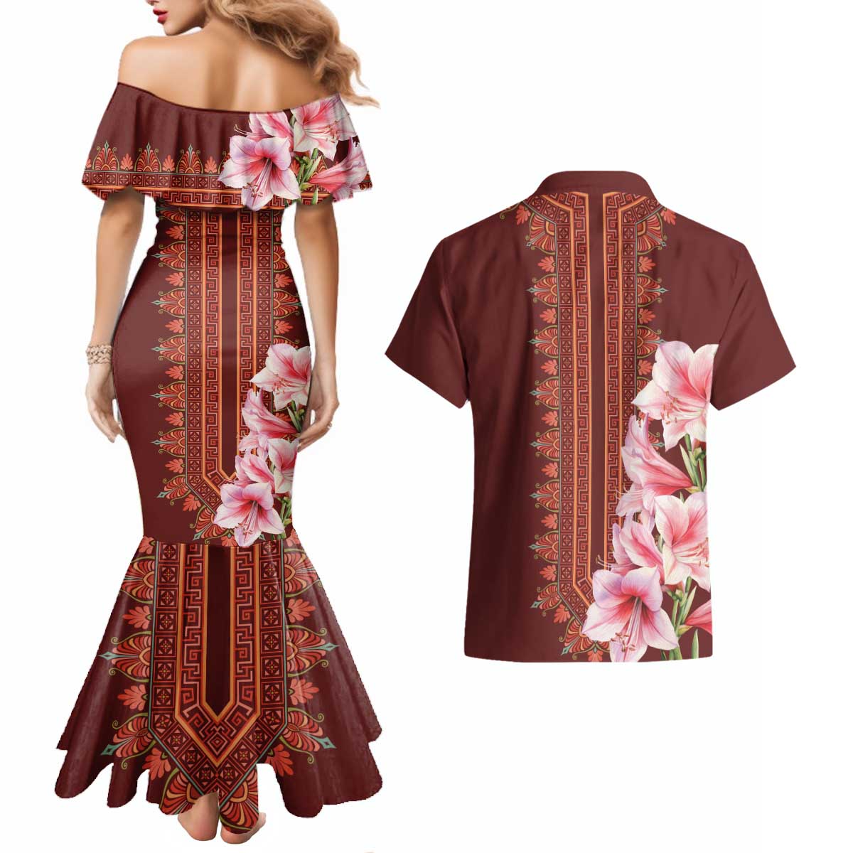Africa Dashiki Couples Matching Mermaid Dress and Hawaiian Shirt With Belladonna Lily - Wonder Print Shop