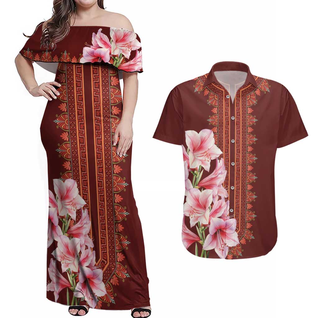 Africa Dashiki Couples Matching Off Shoulder Maxi Dress and Hawaiian Shirt With Belladonna Lily - Wonder Print Shop