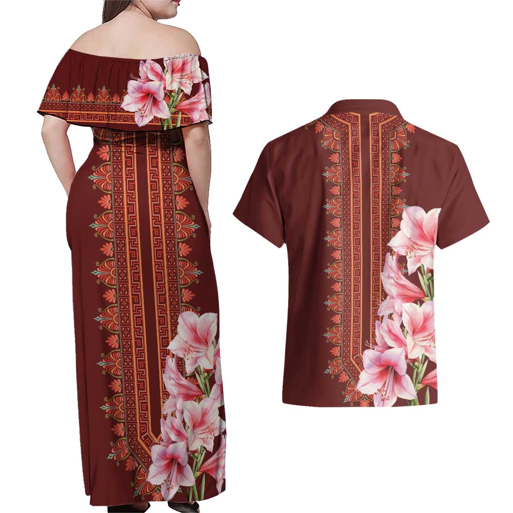 Africa Dashiki Couples Matching Off Shoulder Maxi Dress and Hawaiian Shirt With Belladonna Lily - Wonder Print Shop