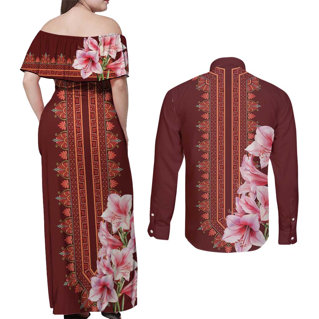 Africa Dashiki Couples Matching Off Shoulder Maxi Dress and Long Sleeve Button Shirt With Belladonna Lily - Wonder Print Shop