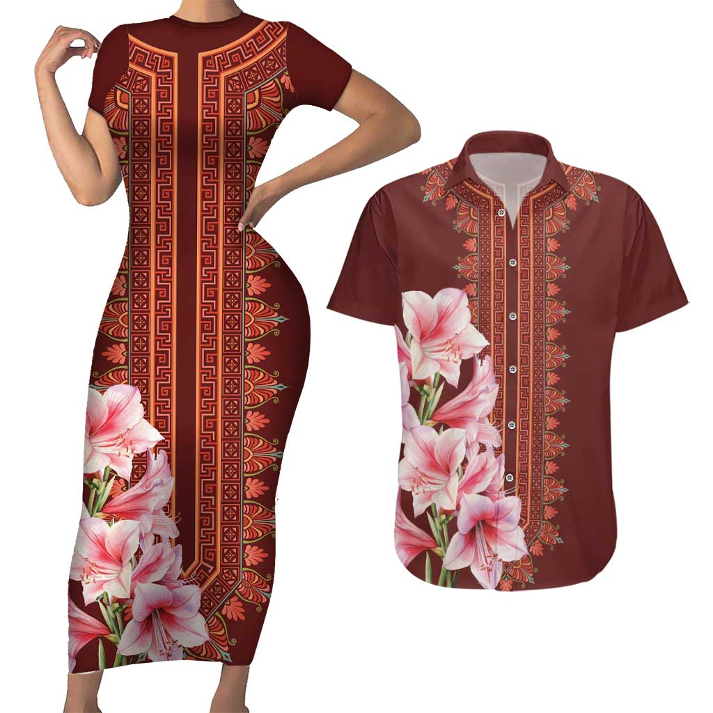 Africa Dashiki Couples Matching Short Sleeve Bodycon Dress and Hawaiian Shirt With Belladonna Lily - Wonder Print Shop