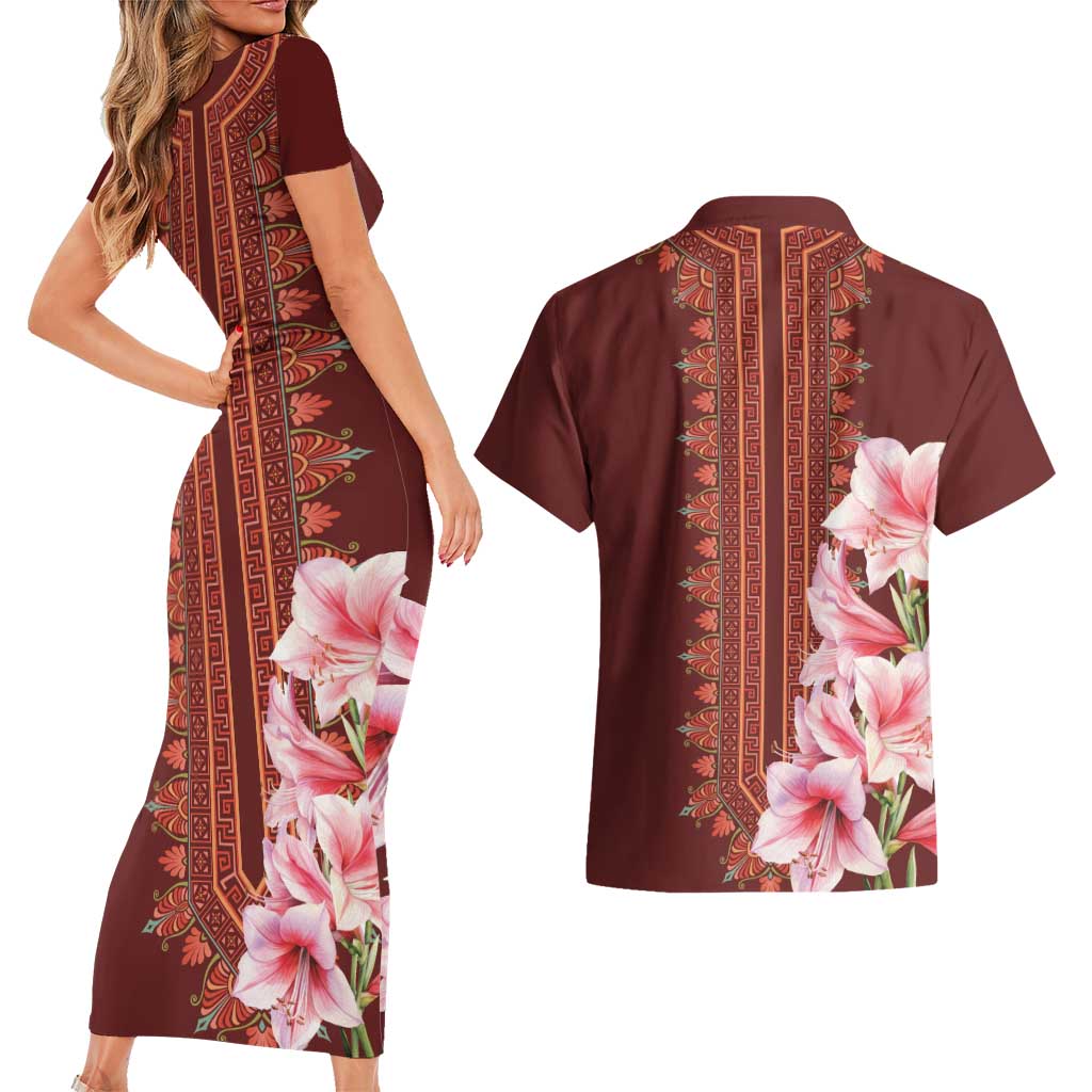Africa Dashiki Couples Matching Short Sleeve Bodycon Dress and Hawaiian Shirt With Belladonna Lily - Wonder Print Shop