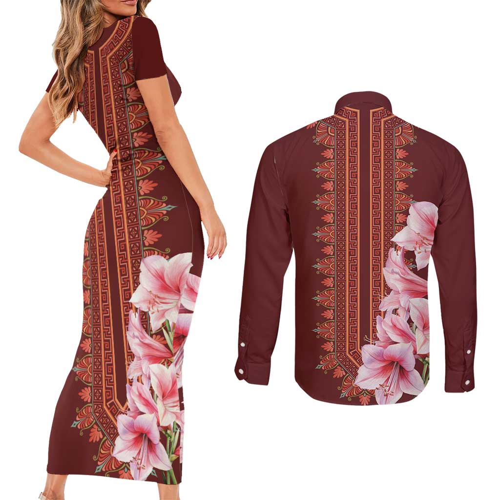 Africa Dashiki Couples Matching Short Sleeve Bodycon Dress and Long Sleeve Button Shirt With Belladonna Lily - Wonder Print Shop