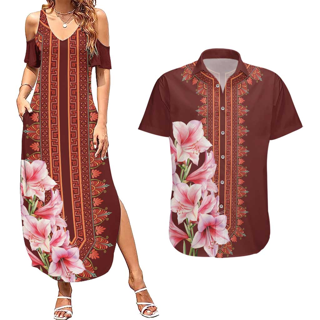 Africa Dashiki Couples Matching Summer Maxi Dress and Hawaiian Shirt With Belladonna Lily - Wonder Print Shop