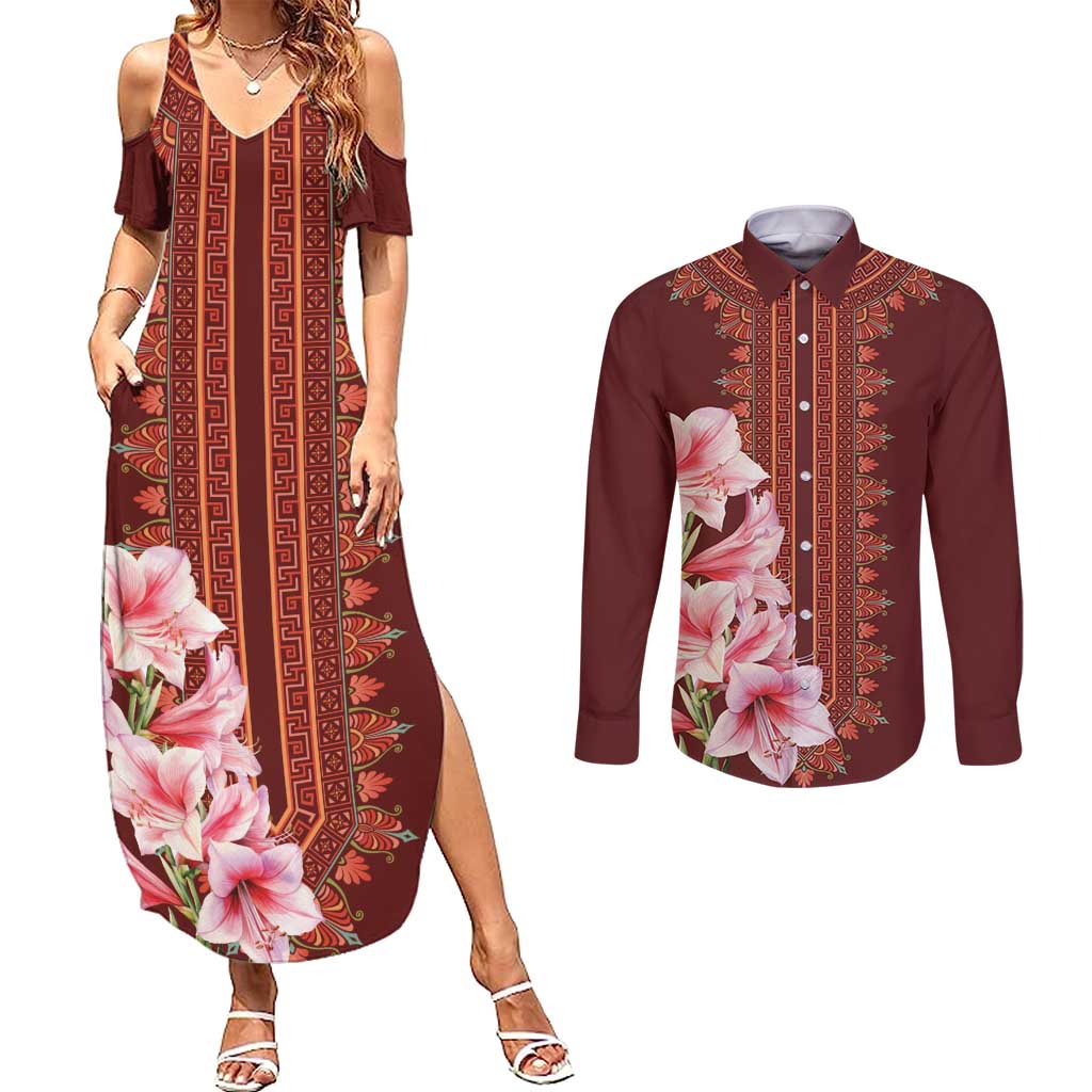 Africa Dashiki Couples Matching Summer Maxi Dress and Long Sleeve Button Shirt With Belladonna Lily - Wonder Print Shop