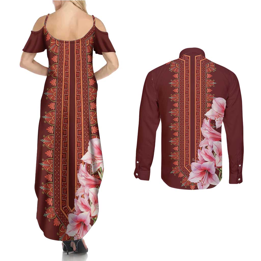 Africa Dashiki Couples Matching Summer Maxi Dress and Long Sleeve Button Shirt With Belladonna Lily - Wonder Print Shop