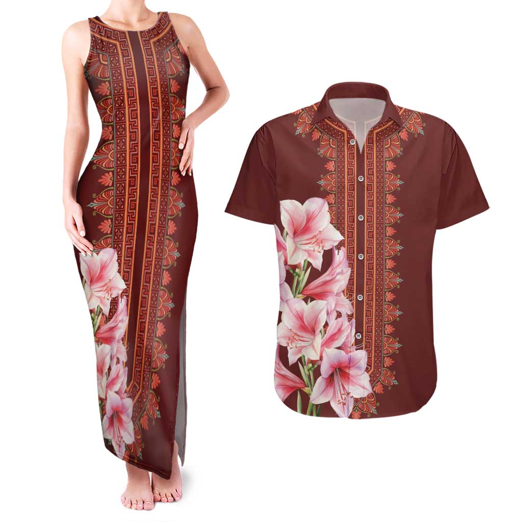 Africa Dashiki Couples Matching Tank Maxi Dress and Hawaiian Shirt With Belladonna Lily - Wonder Print Shop