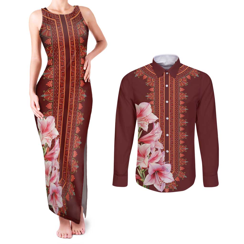 Africa Dashiki Couples Matching Tank Maxi Dress and Long Sleeve Button Shirt With Belladonna Lily - Wonder Print Shop