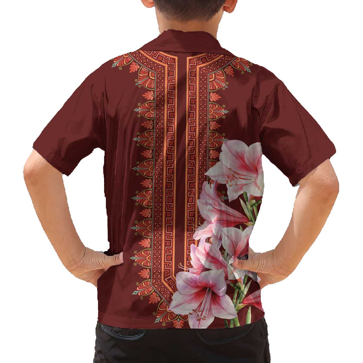 Africa Dashiki Family Matching Off The Shoulder Long Sleeve Dress and Hawaiian Shirt With Belladonna Lily - Wonder Print Shop