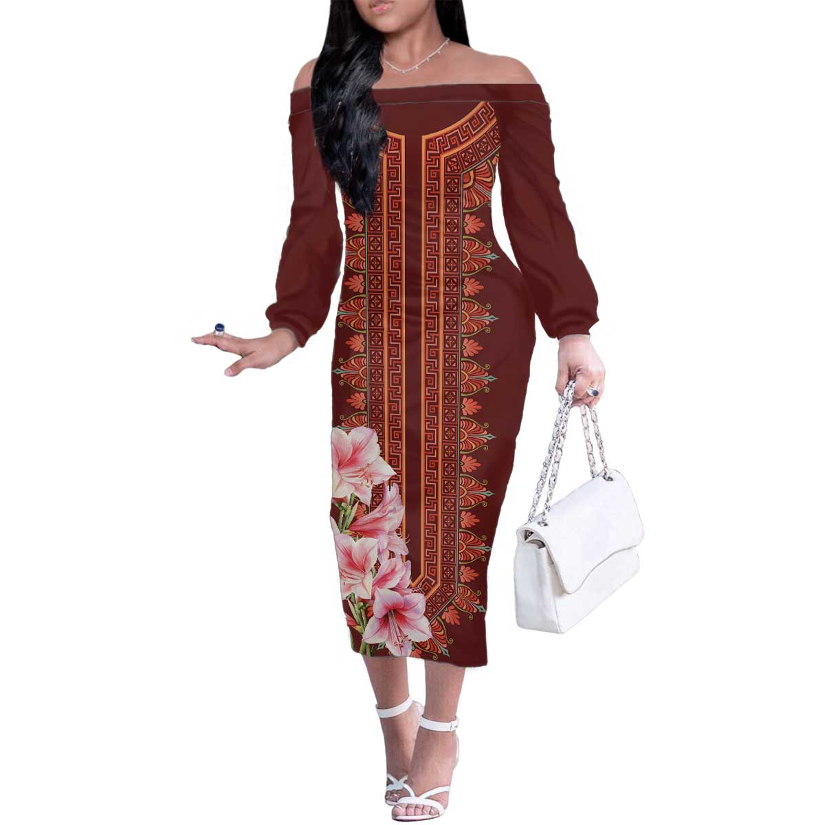 Africa Dashiki Family Matching Off The Shoulder Long Sleeve Dress and Hawaiian Shirt With Belladonna Lily - Wonder Print Shop