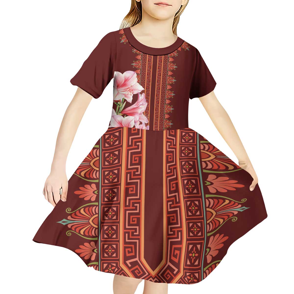 Africa Dashiki Kid Short Sleeve Dress With Belladonna Lily - Wonder Print Shop