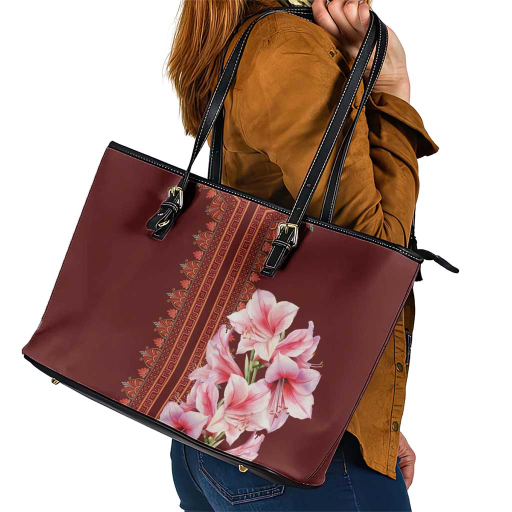Africa Dashiki Leather Tote Bag With Belladonna Lily - Wonder Print Shop