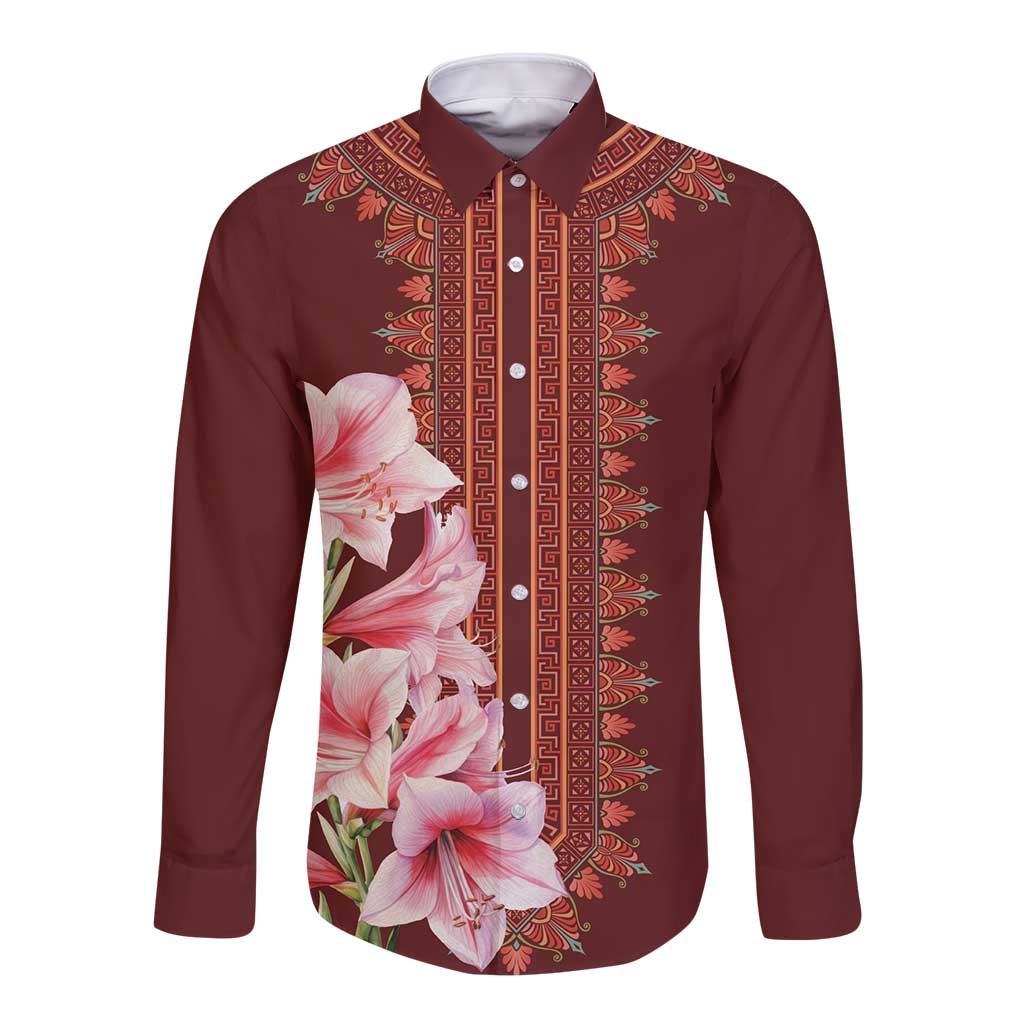 Africa Dashiki Long Sleeve Button Shirt With Belladonna Lily - Wonder Print Shop