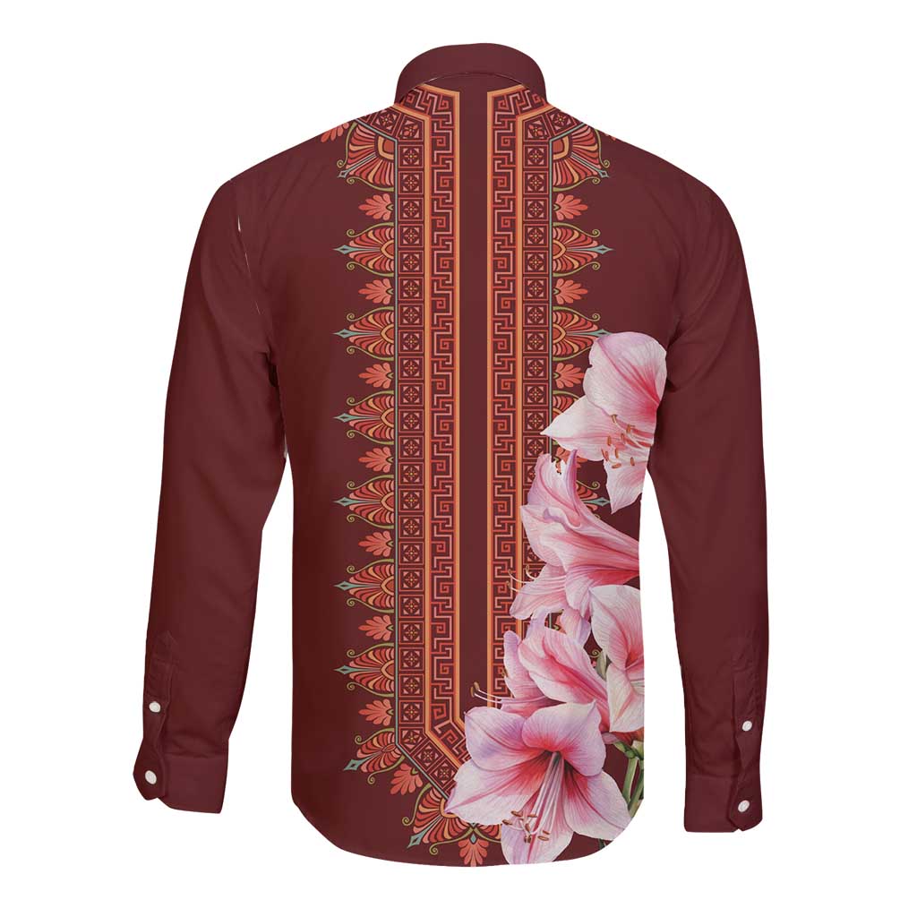 Africa Dashiki Long Sleeve Button Shirt With Belladonna Lily - Wonder Print Shop