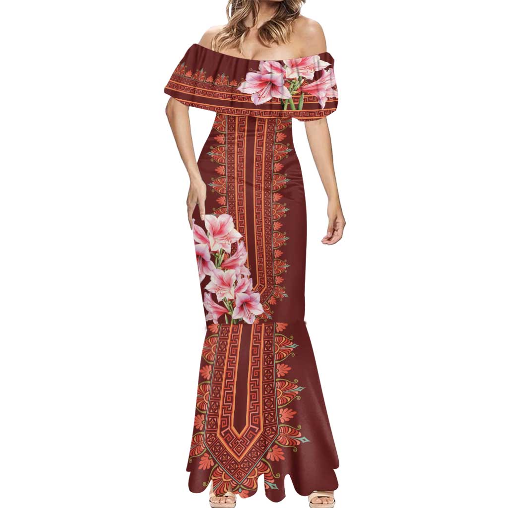 Africa Dashiki Mermaid Dress With Belladonna Lily - Wonder Print Shop