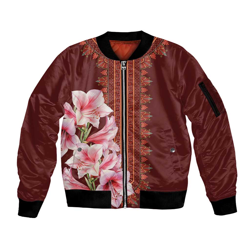 Africa Dashiki Sleeve Zip Bomber Jacket With Belladonna Lily - Wonder Print Shop