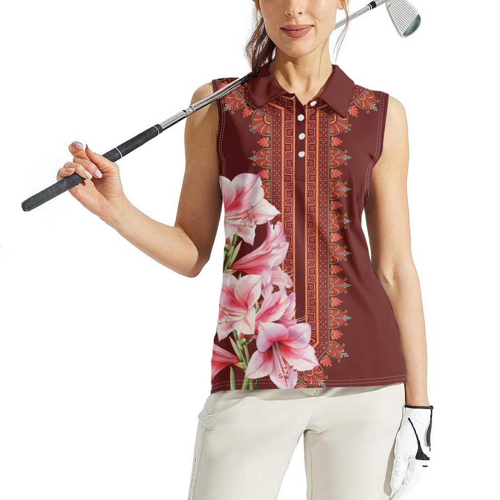 Africa Dashiki Women Sleeveless Polo Shirt With Belladonna Lily - Wonder Print Shop
