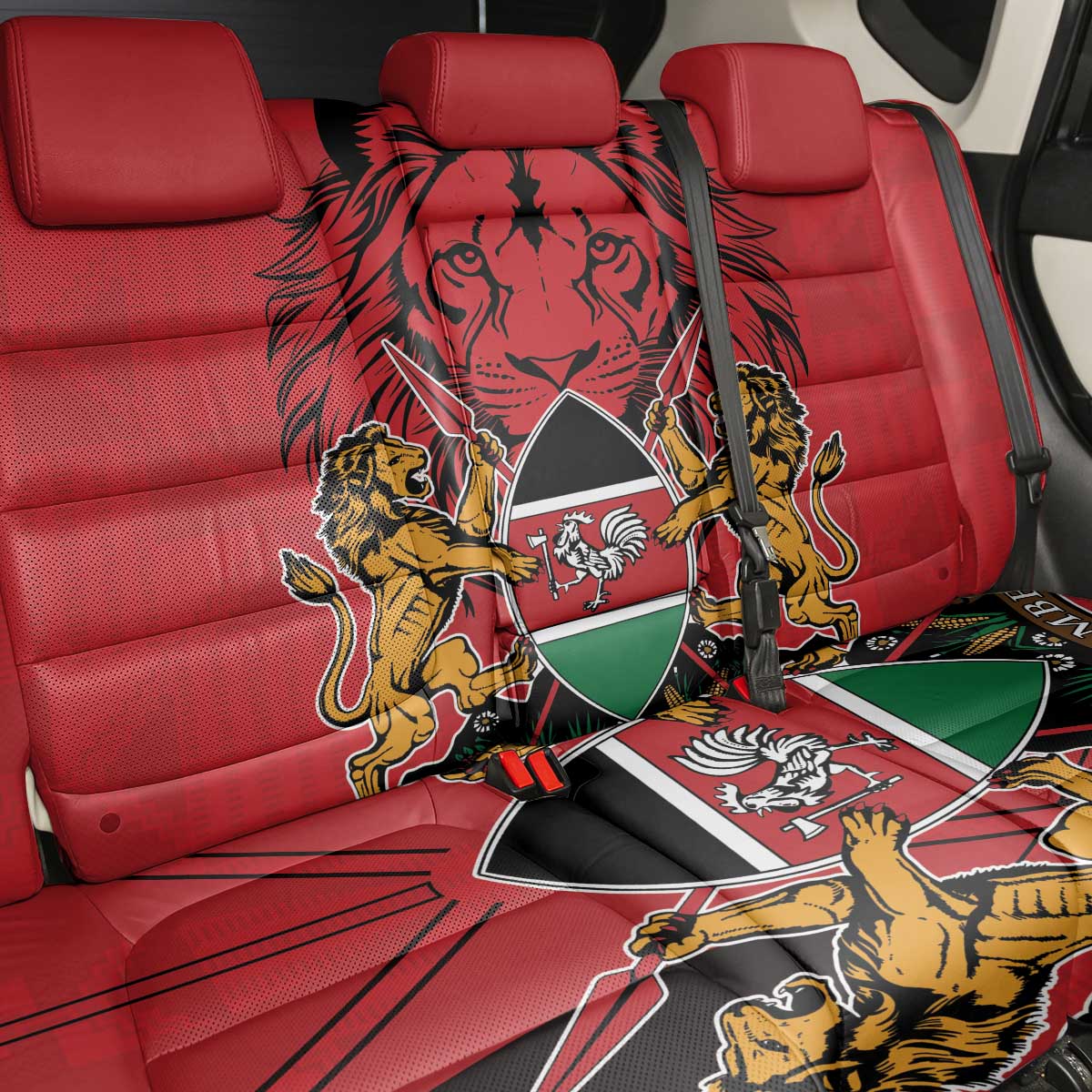 Kenya Back Car Seat Cover Coat Of Arms With Kente Patterns - Wonder Print Shop