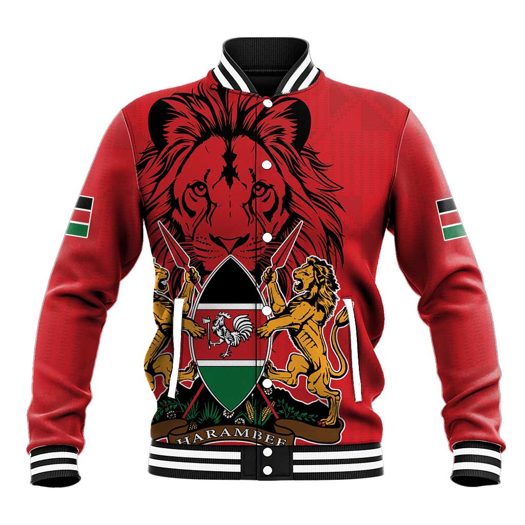 Kenya Baseball Jacket Coat Of Arms With Kente Patterns - Wonder Print Shop