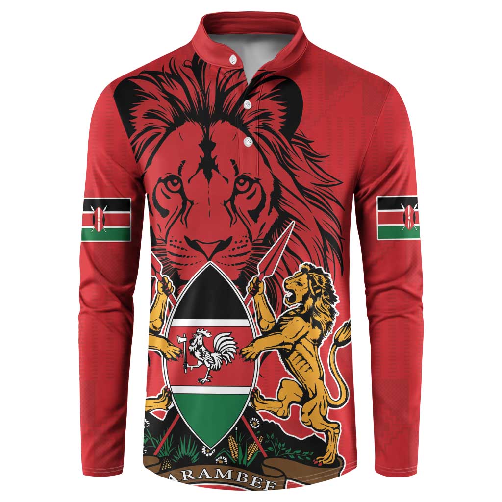 Kenya Button Sweatshirt Coat Of Arms With Kente Patterns - Wonder Print Shop