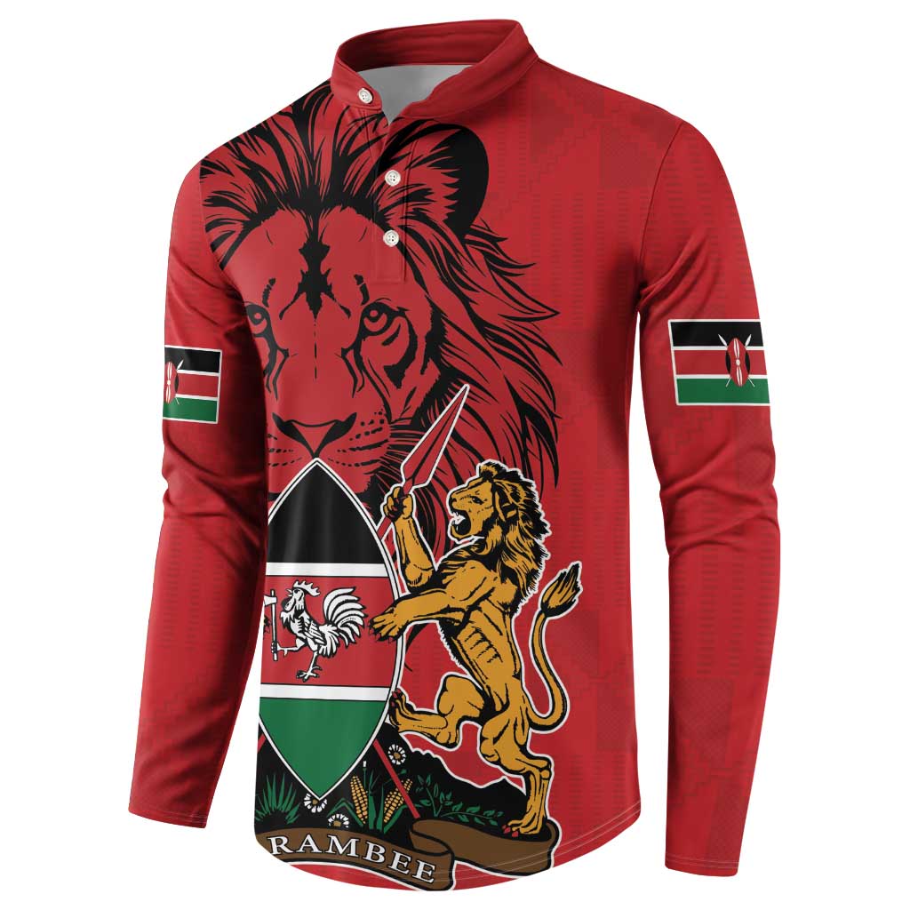 Kenya Button Sweatshirt Coat Of Arms With Kente Patterns - Wonder Print Shop