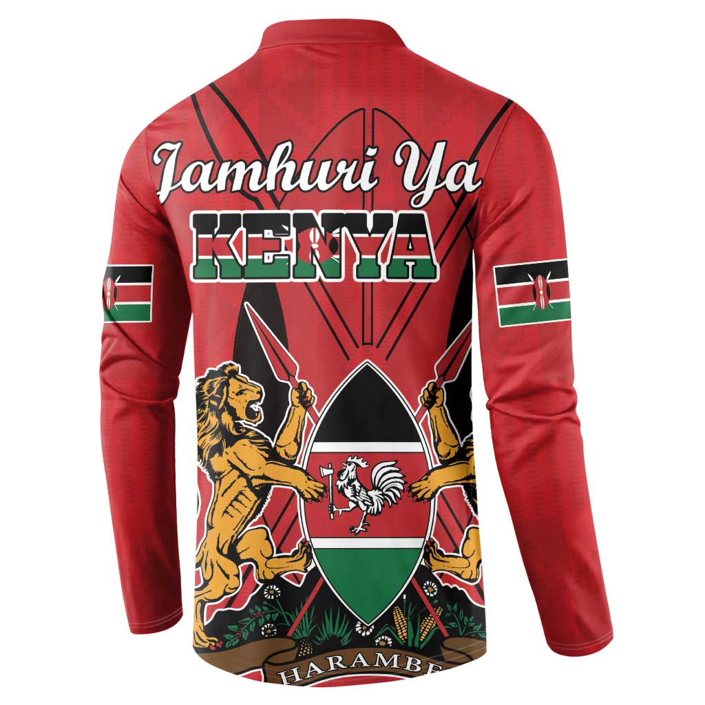 Kenya Button Sweatshirt Coat Of Arms With Kente Patterns - Wonder Print Shop