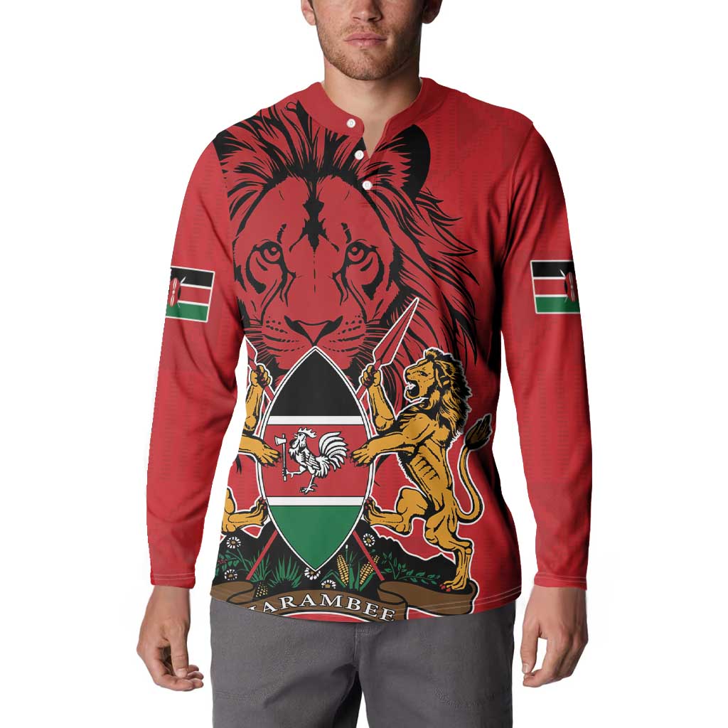 Kenya Button Sweatshirt Coat Of Arms With Kente Patterns - Wonder Print Shop