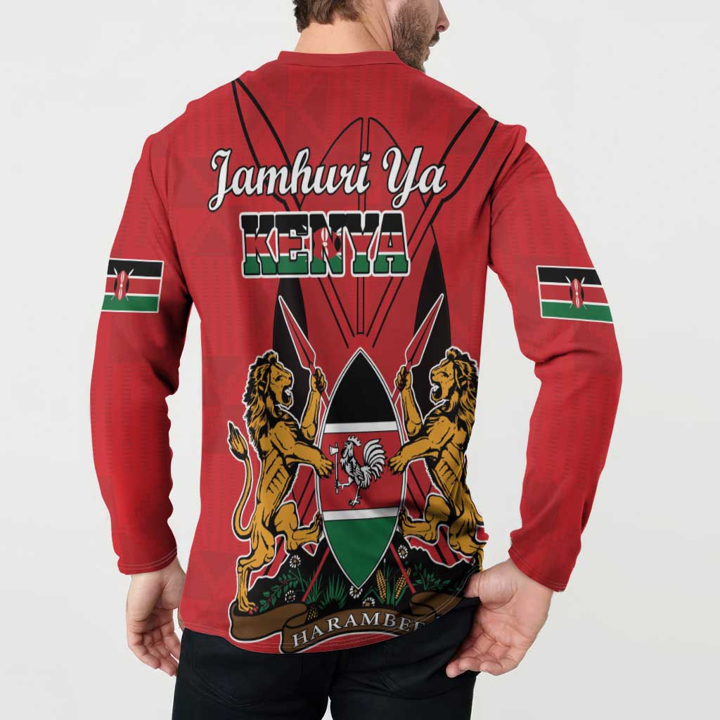 Kenya Button Sweatshirt Coat Of Arms With Kente Patterns - Wonder Print Shop