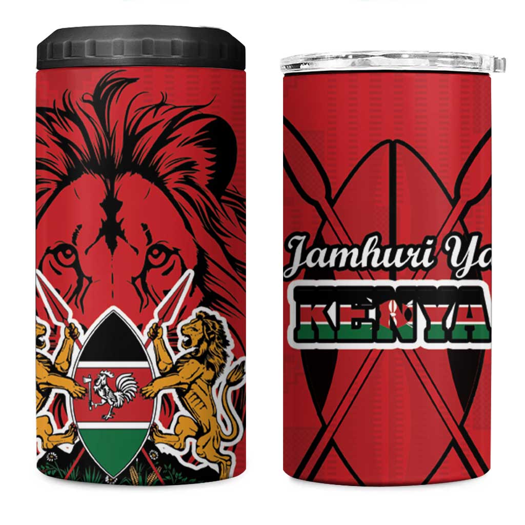 Kenya 4 in 1 Can Cooler Tumbler Coat Of Arms With Kente Patterns - Wonder Print Shop
