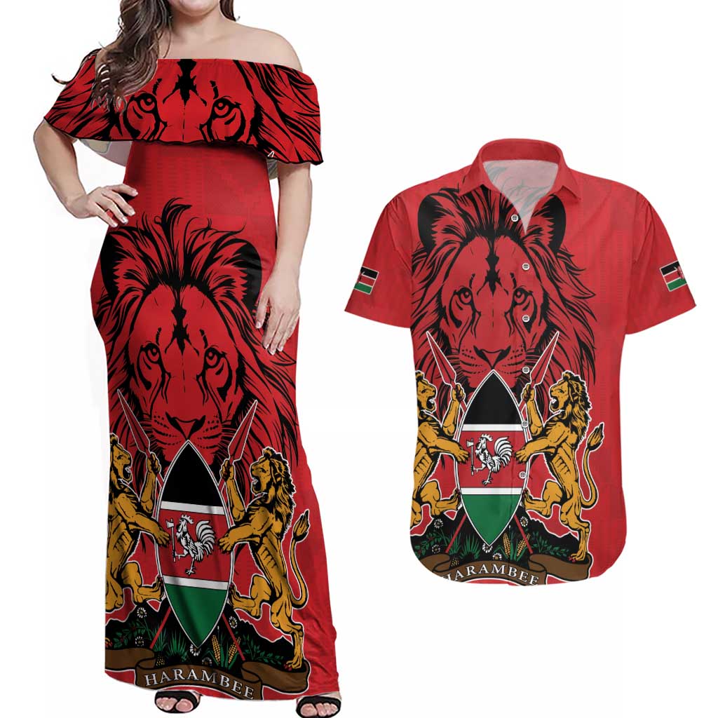 Kenya Couples Matching Off Shoulder Maxi Dress and Hawaiian Shirt Coat Of Arms With Kente Patterns - Wonder Print Shop