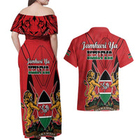 Kenya Couples Matching Off Shoulder Maxi Dress and Hawaiian Shirt Coat Of Arms With Kente Patterns - Wonder Print Shop