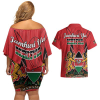 Kenya Couples Matching Off Shoulder Short Dress and Hawaiian Shirt Coat Of Arms With Kente Patterns - Wonder Print Shop