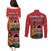 Kenya Couples Matching Puletasi and Long Sleeve Button Shirt Coat Of Arms With Kente Patterns - Wonder Print Shop