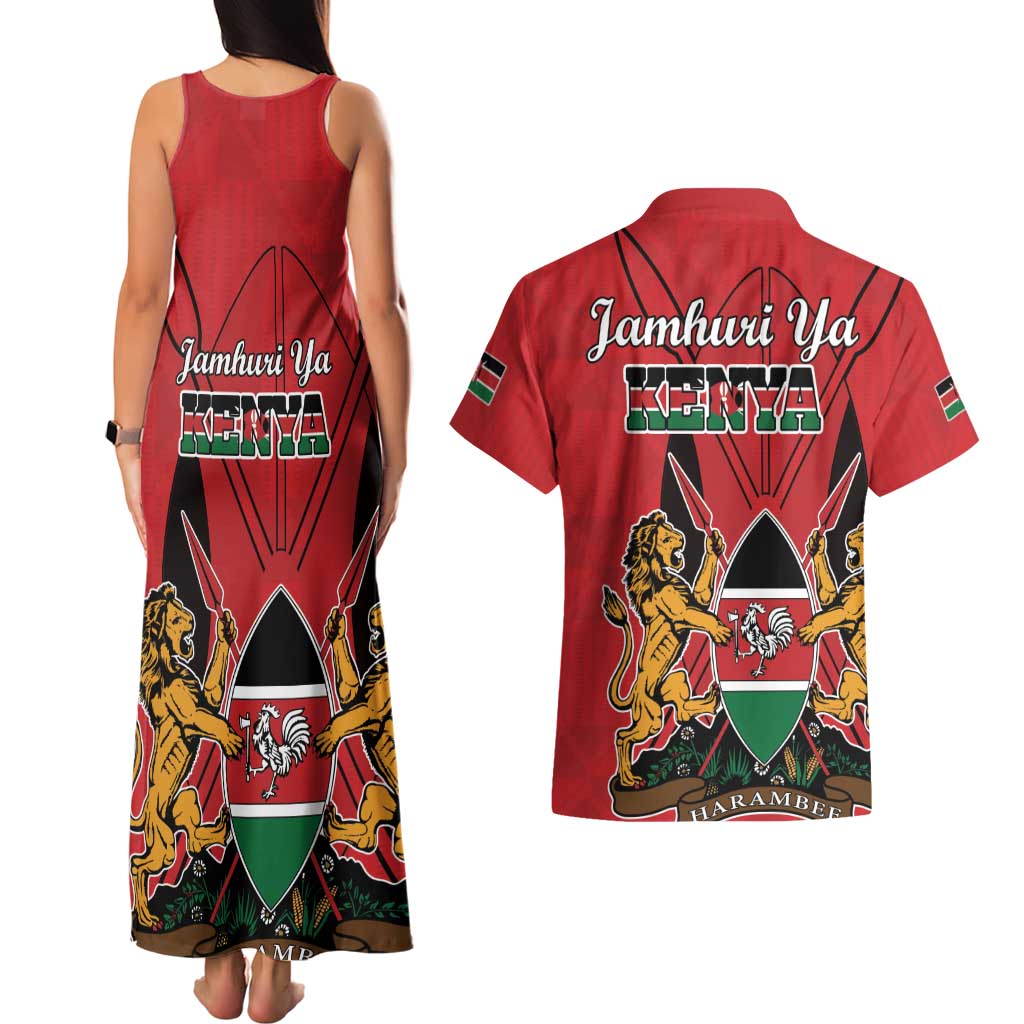 Kenya Couples Matching Tank Maxi Dress and Hawaiian Shirt Coat Of Arms With Kente Patterns - Wonder Print Shop
