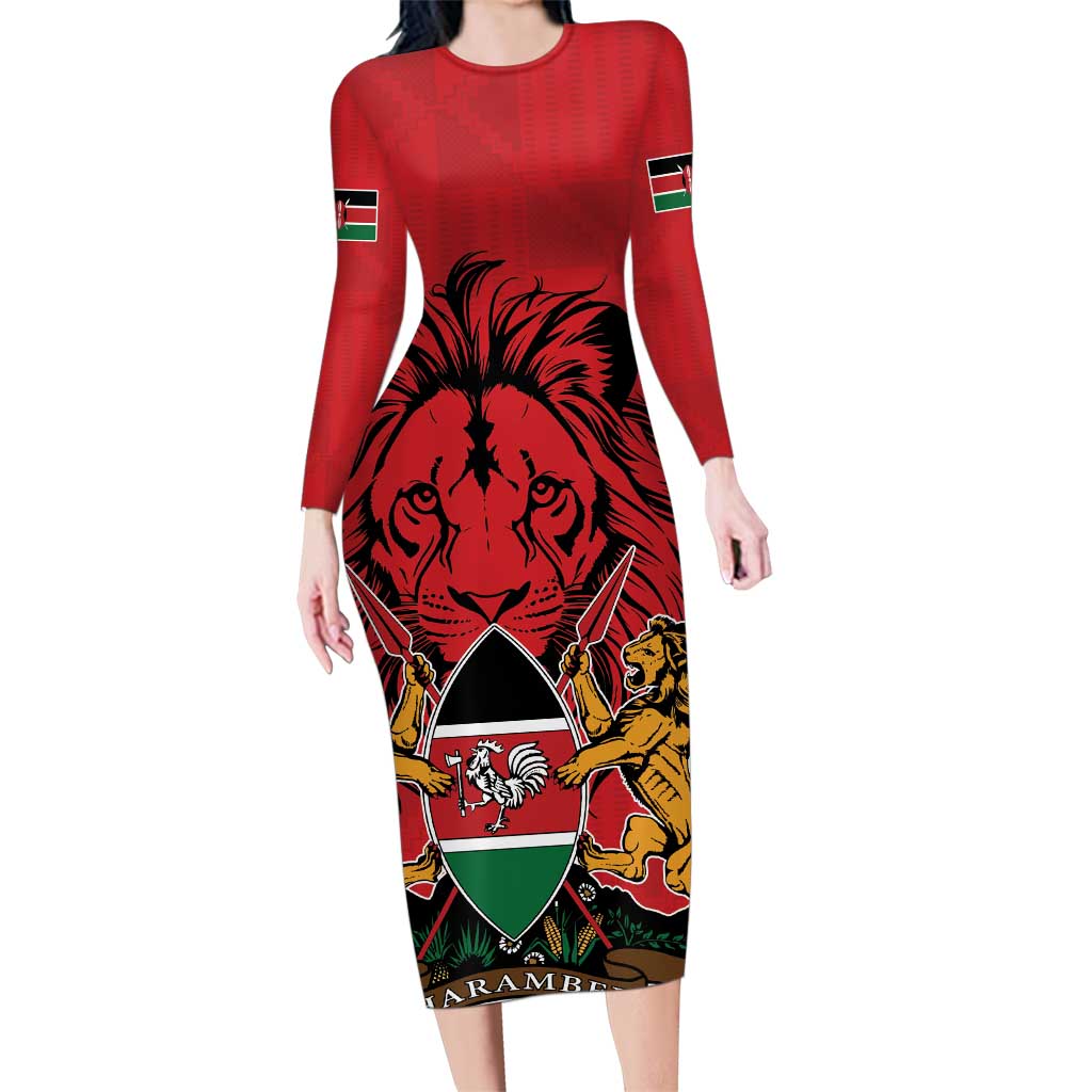 Kenya Family Matching Long Sleeve Bodycon Dress and Hawaiian Shirt Coat Of Arms With Kente Patterns - Wonder Print Shop