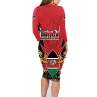 Kenya Family Matching Long Sleeve Bodycon Dress and Hawaiian Shirt Coat Of Arms With Kente Patterns - Wonder Print Shop