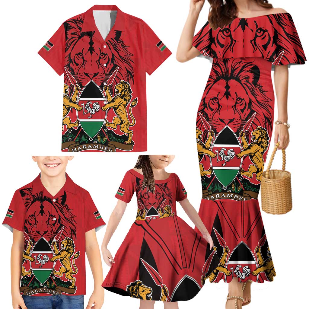 Kenya Family Matching Mermaid Dress and Hawaiian Shirt Coat Of Arms With Kente Patterns - Wonder Print Shop
