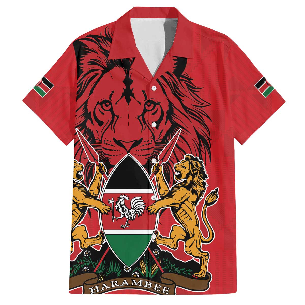 Kenya Family Matching Off The Shoulder Long Sleeve Dress and Hawaiian Shirt Coat Of Arms With Kente Patterns - Wonder Print Shop