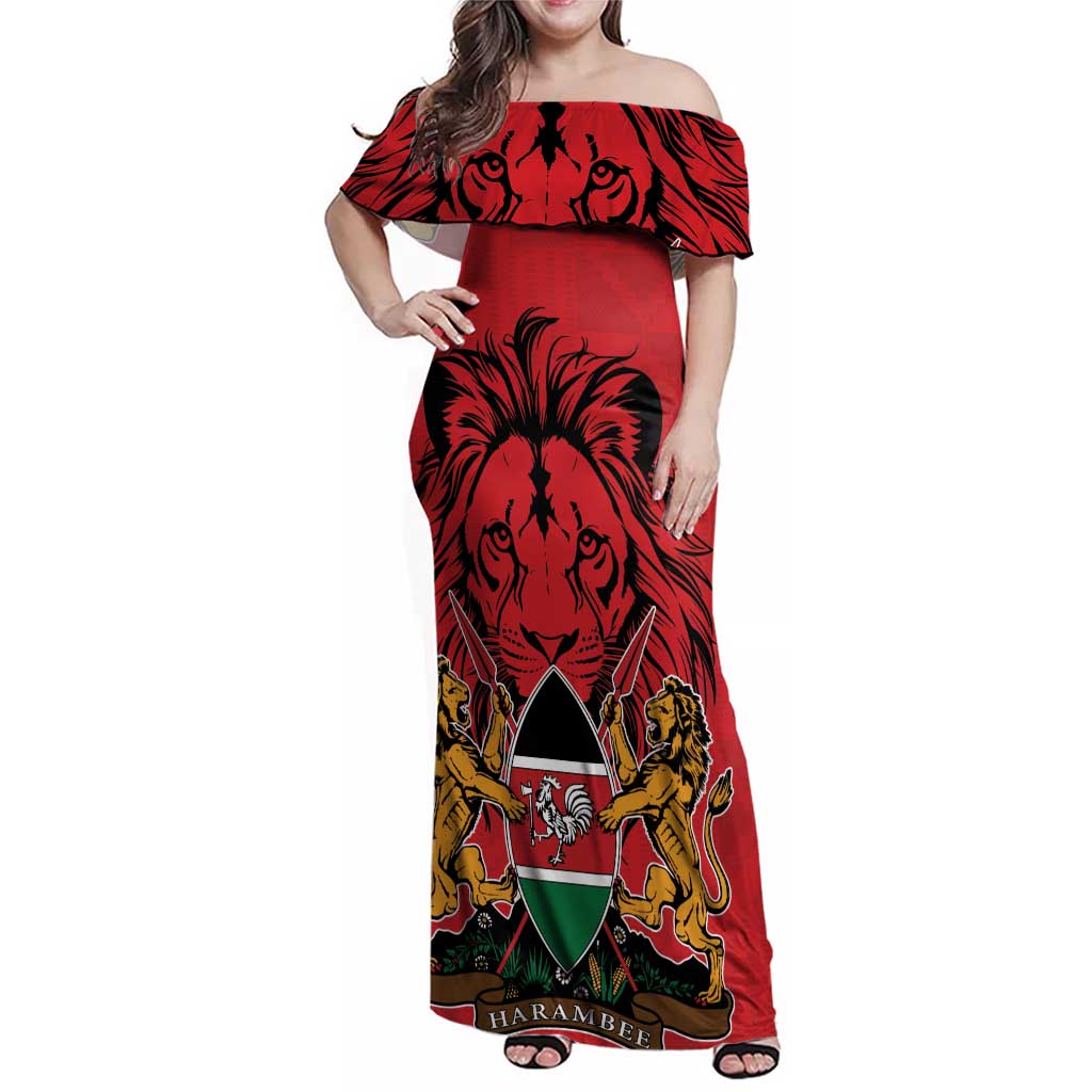 Kenya Family Matching Off Shoulder Maxi Dress and Hawaiian Shirt Coat Of Arms With Kente Patterns - Wonder Print Shop