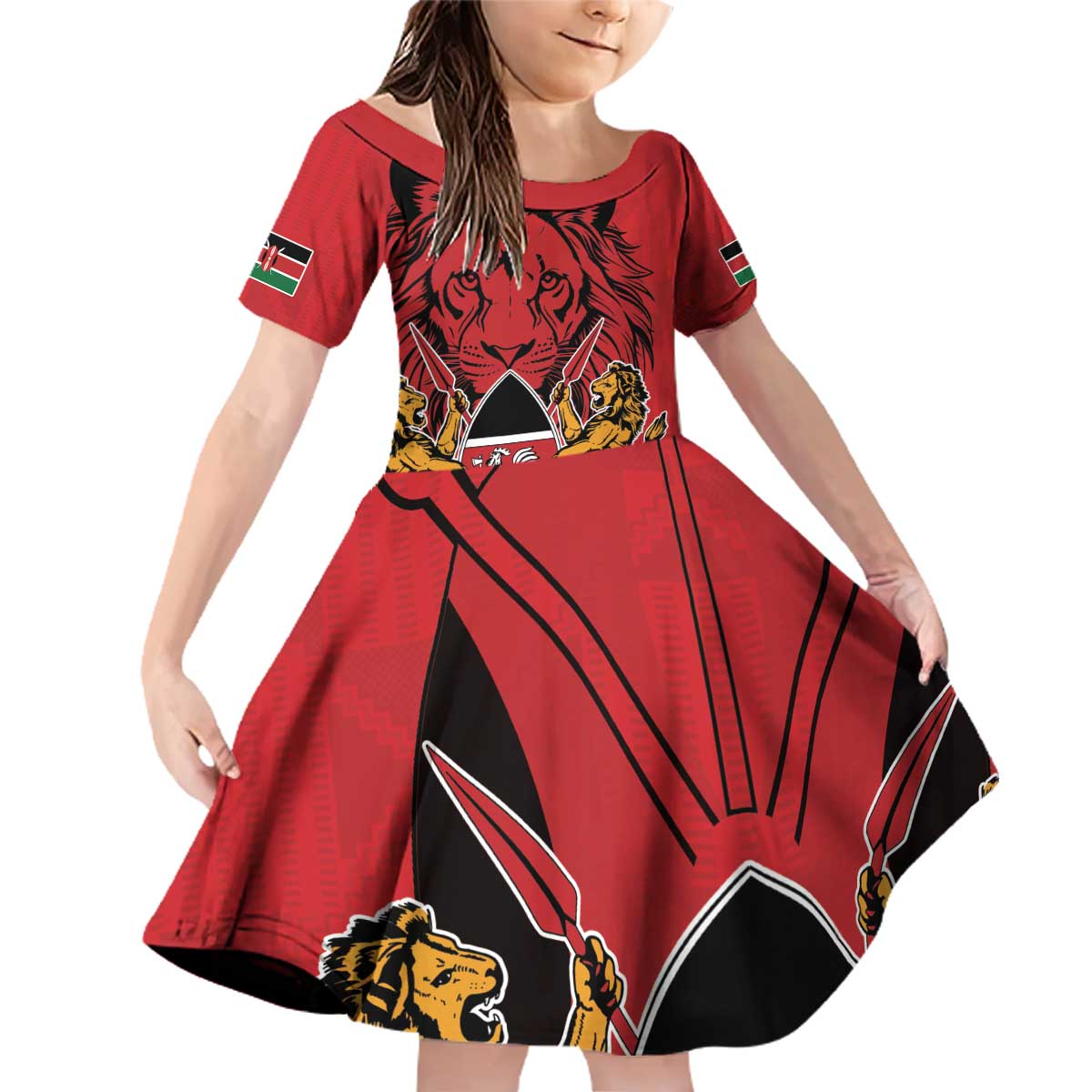 Kenya Family Matching Off Shoulder Short Dress and Hawaiian Shirt Coat Of Arms With Kente Patterns - Wonder Print Shop