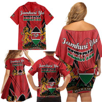 Kenya Family Matching Off Shoulder Short Dress and Hawaiian Shirt Coat Of Arms With Kente Patterns - Wonder Print Shop