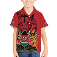 Kenya Family Matching Off Shoulder Short Dress and Hawaiian Shirt Coat Of Arms With Kente Patterns - Wonder Print Shop