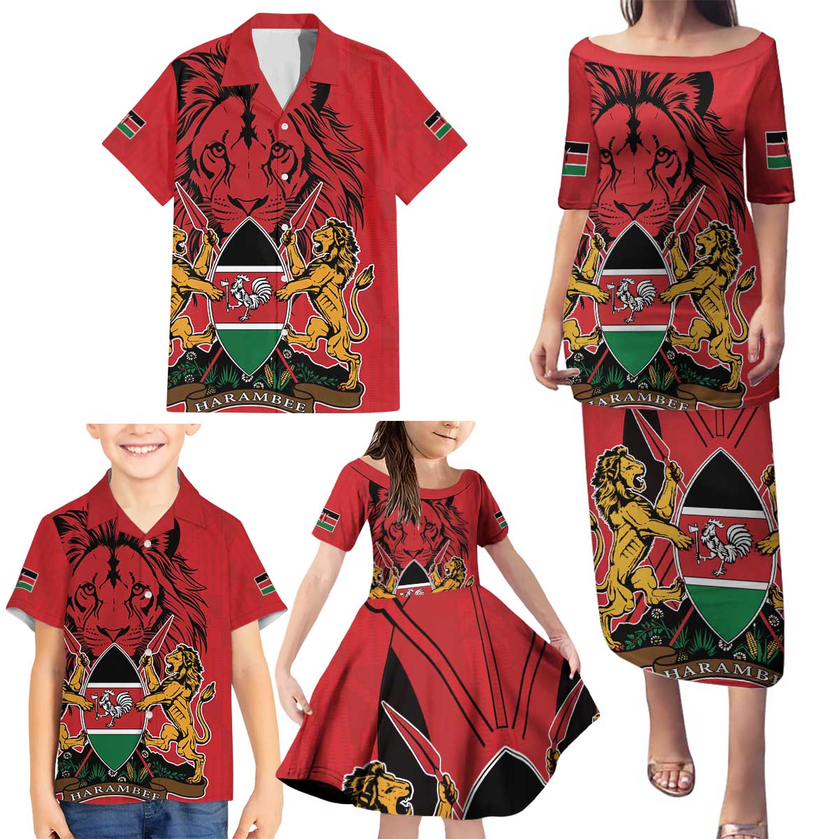 Kenya Family Matching Puletasi and Hawaiian Shirt Coat Of Arms With Kente Patterns - Wonder Print Shop