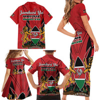 Kenya Family Matching Short Sleeve Bodycon Dress and Hawaiian Shirt Coat Of Arms With Kente Patterns - Wonder Print Shop