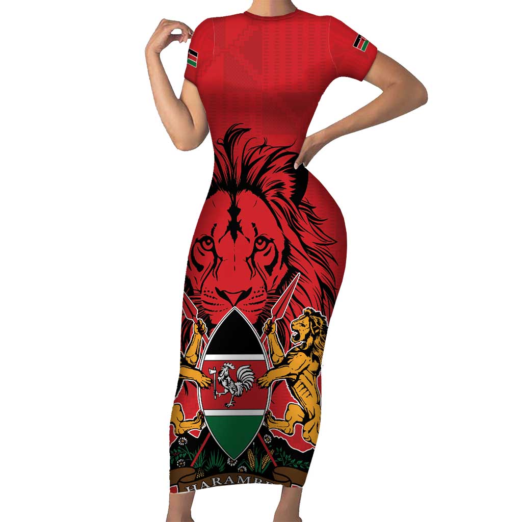 Kenya Family Matching Short Sleeve Bodycon Dress and Hawaiian Shirt Coat Of Arms With Kente Patterns - Wonder Print Shop