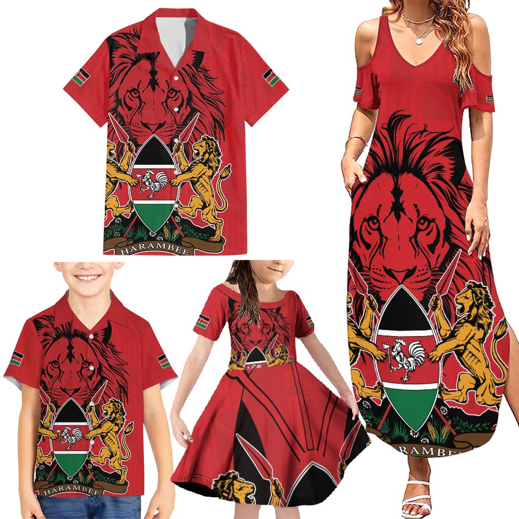 Kenya Family Matching Summer Maxi Dress and Hawaiian Shirt Coat Of Arms With Kente Patterns - Wonder Print Shop