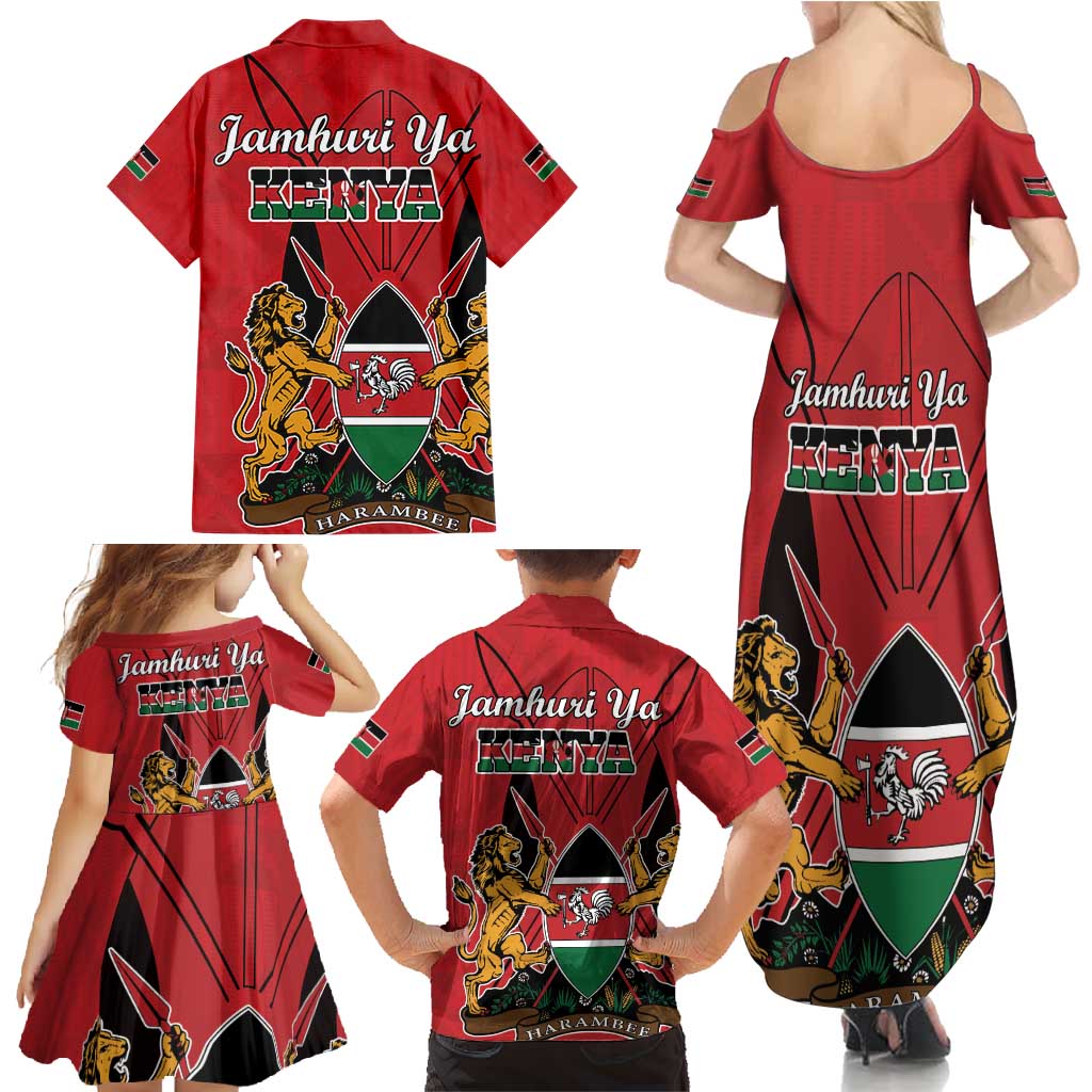 Kenya Family Matching Summer Maxi Dress and Hawaiian Shirt Coat Of Arms With Kente Patterns - Wonder Print Shop