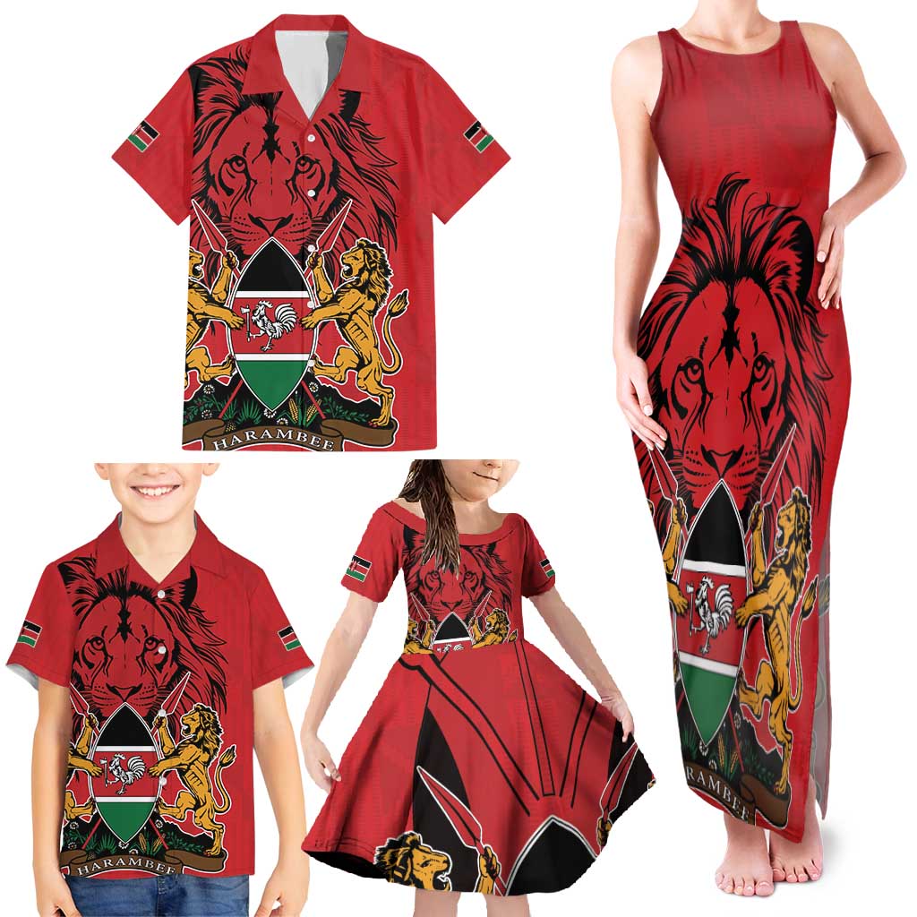 Kenya Family Matching Tank Maxi Dress and Hawaiian Shirt Coat Of Arms With Kente Patterns - Wonder Print Shop