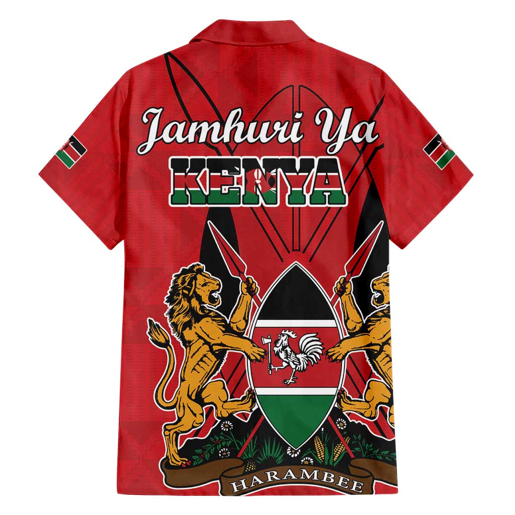 Kenya Hawaiian Shirt Coat Of Arms With Kente Patterns - Wonder Print Shop
