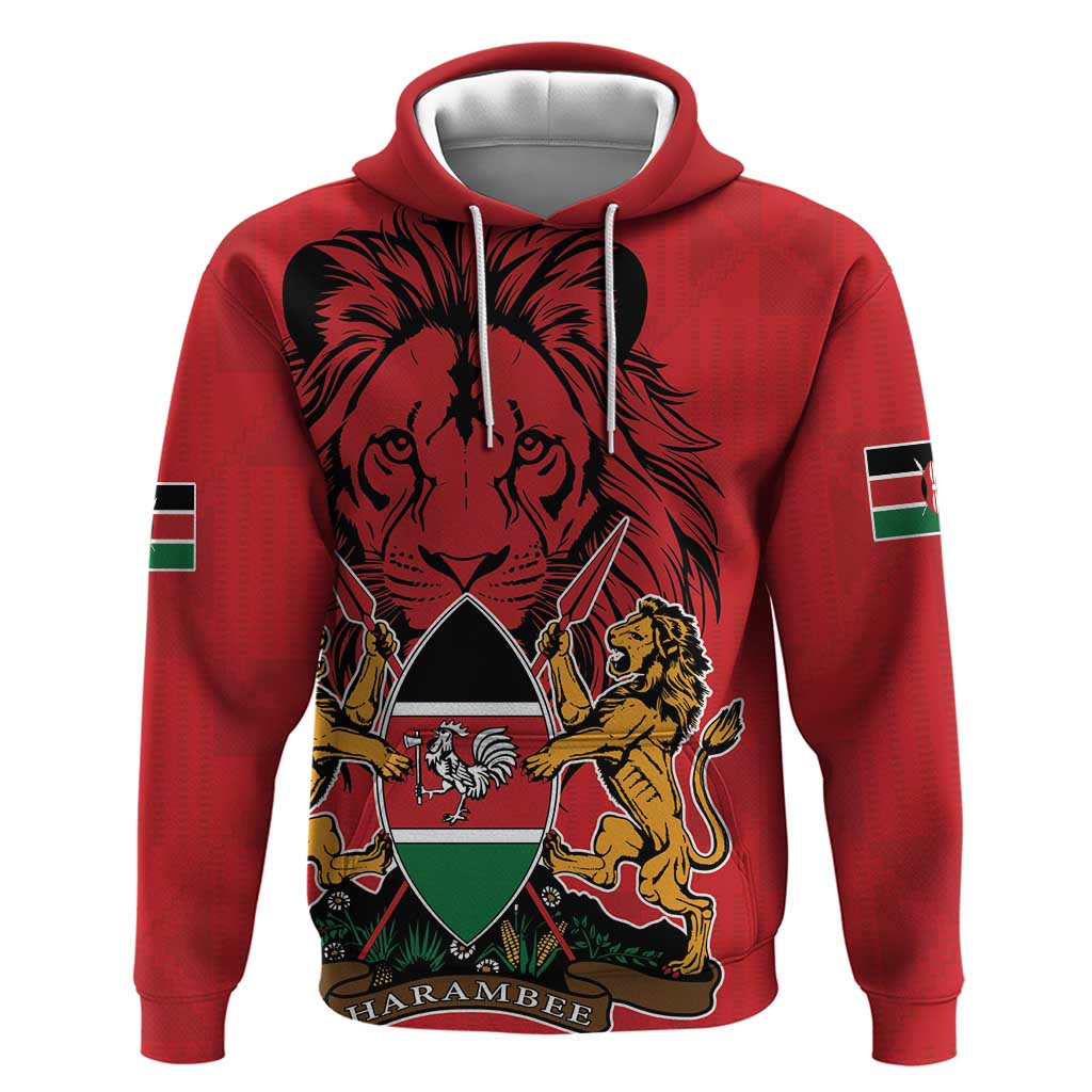 Kenya Hoodie Coat Of Arms With Kente Patterns - Wonder Print Shop